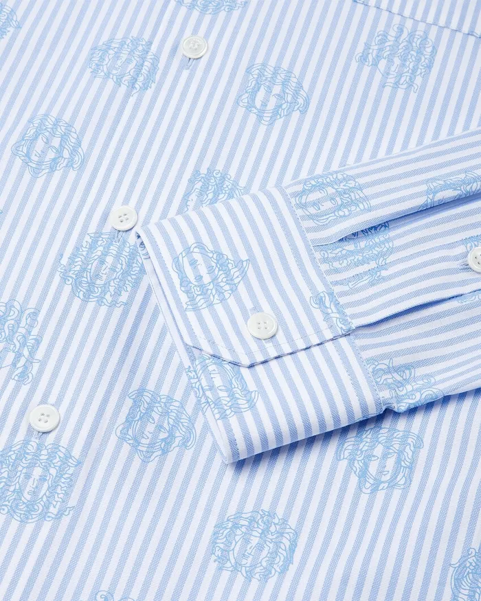 Shirts Men Versace Medusa Striped Shirt Light Blue