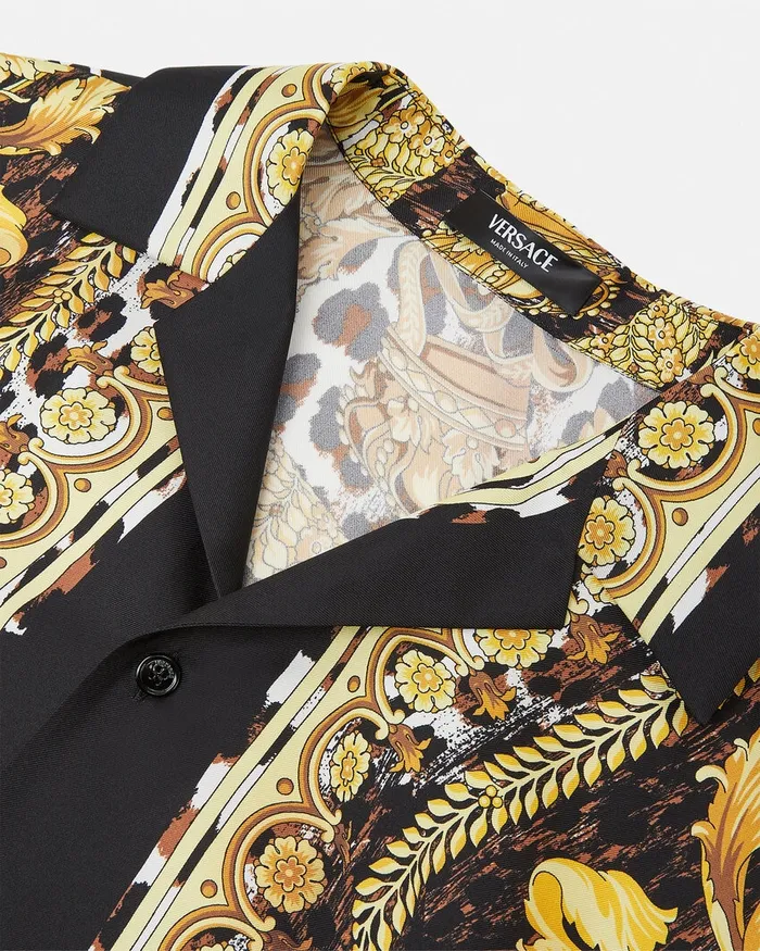 Shirts Men Versace Wild Barocco Illusion Silk Shirt Print