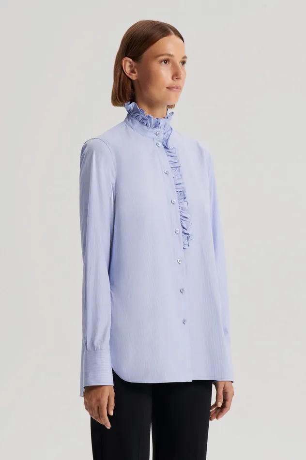 Shirts STRIPE RUFFLE TRIM SHIRT PALEBLUE 8211 Scanlan Theodore Women Shirts STRIPE RUFFLE TRIM SHIRT PALEBLUE 8211 Scanlan Theodore Women