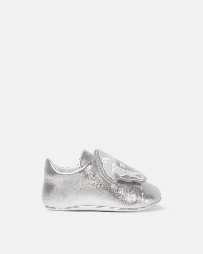 Shoes and First Steps Kids Versace La Medusa Metallic Baby Sneakers Silver