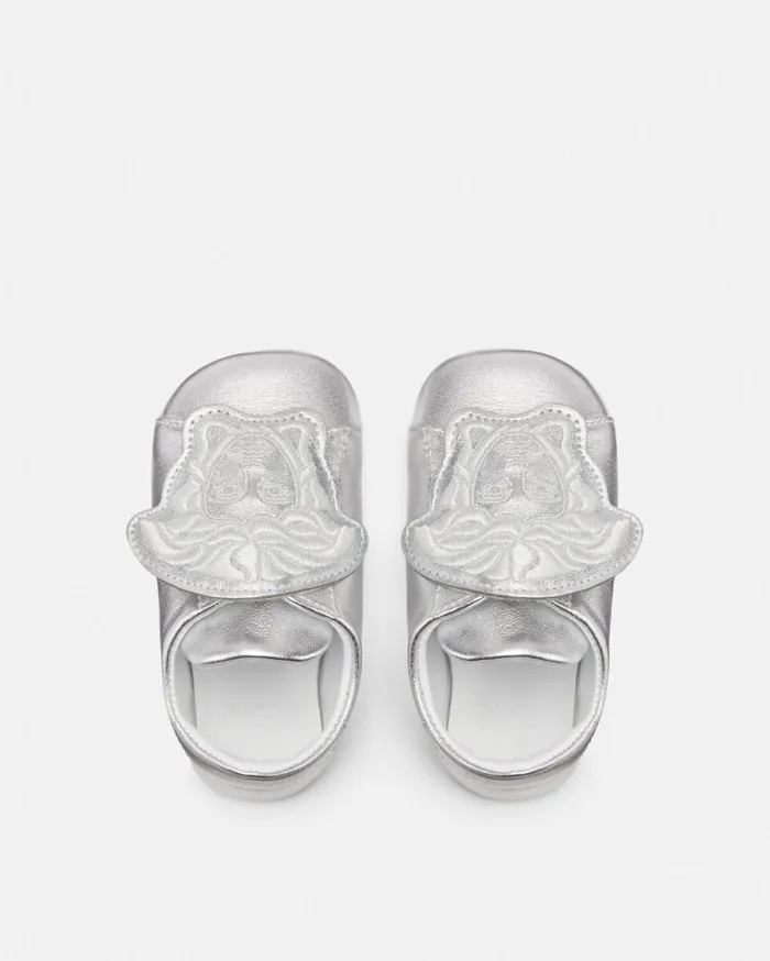 Shoes and First Steps Kids Versace La Medusa Metallic Baby Sneakers Silver
