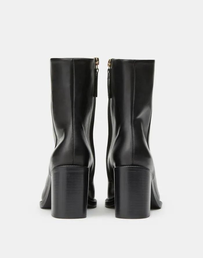 Shoes Calfskin Leather Heeled Ankle Bootie Black Lafayette 148 New York Heels