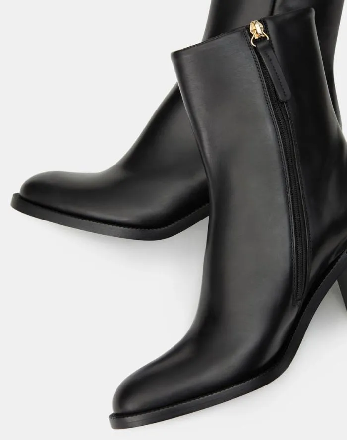 Shoes Calfskin Leather Heeled Ankle Bootie Black Lafayette 148 New York Heels