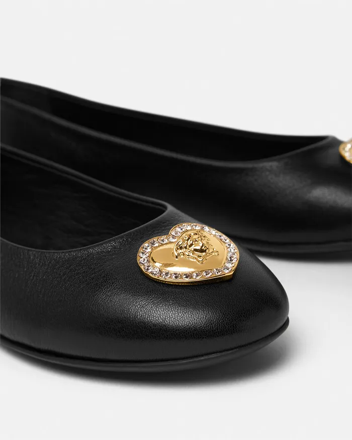 Shoes Kids Versace Crystal Heart Medusa Ballerinas Blackgold
