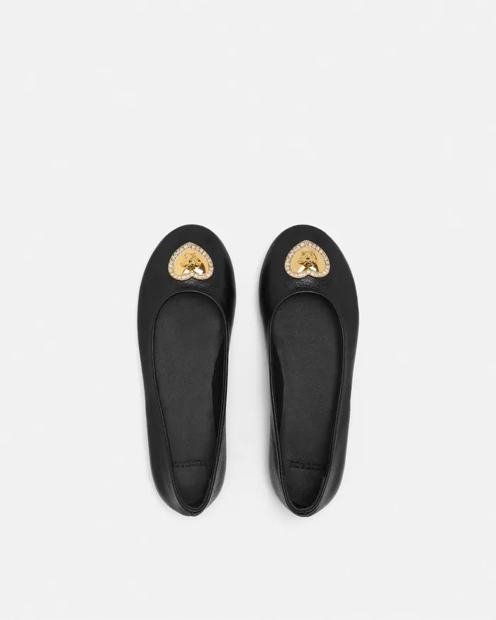 Shoes Kids Versace Crystal Heart Medusa Ballerinas Blackgold