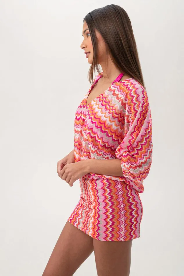 SHOP Trina Turk MATCHING SWIM SETS WOMEN039S ZEN ZIG ZAG CROCHET VNECK SHORT SWIM COVERUP DRESS