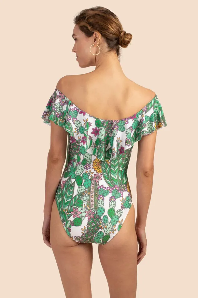 SHOP Trina Turk ONE PIECE SWIMWEAR CACTI OFF THE SHOULDER RUFFLE ONE PIECE