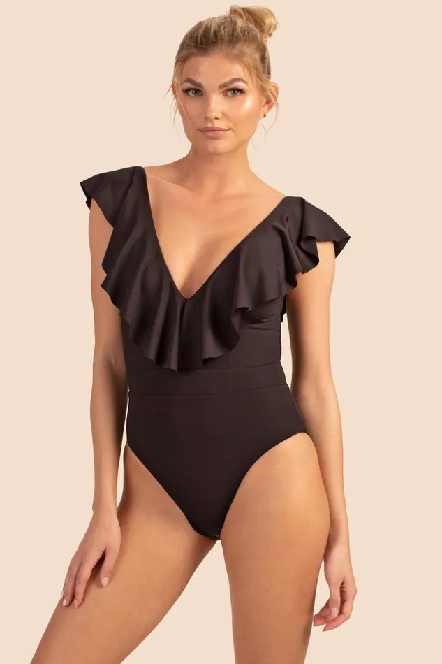 SHOP Trina Turk ONE PIECE SWIMWEAR MONACO SOLIDS RUFFLE PLUNGE ONE PIECE