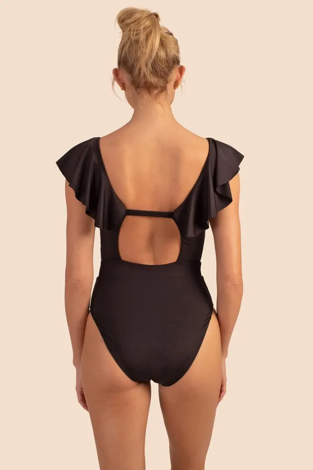 SHOP Trina Turk ONE PIECE SWIMWEAR MONACO SOLIDS RUFFLE PLUNGE ONE PIECE