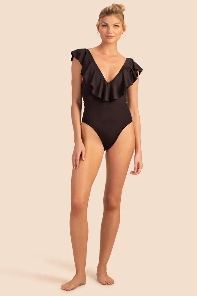 SHOP Trina Turk ONE PIECE SWIMWEAR MONACO SOLIDS RUFFLE PLUNGE ONE PIECE