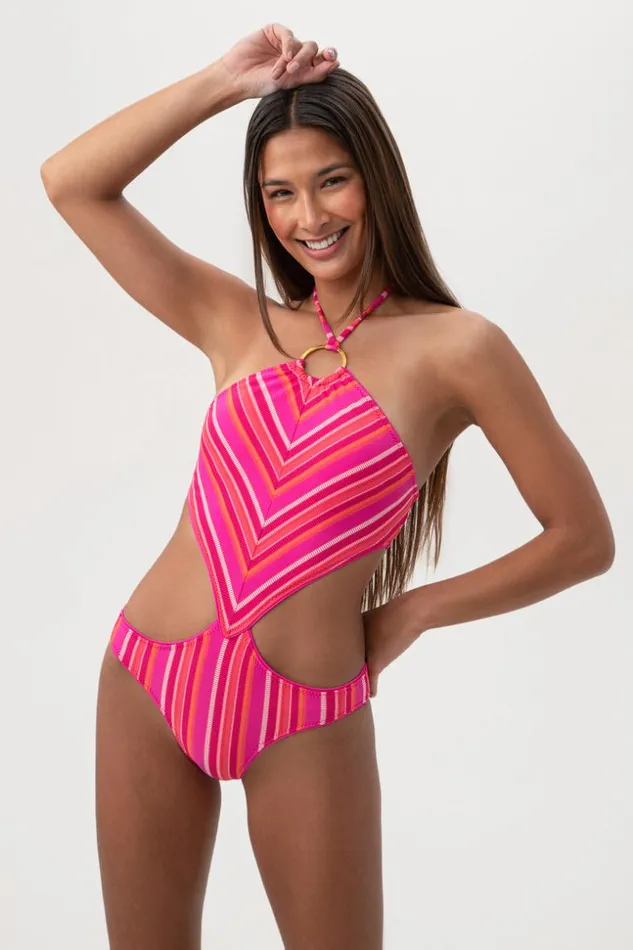 SHOP Trina Turk ONE PIECE SWIMWEAR WOMEN039S MARAI RING HALTER CUTOUT ONE PIECE SWIMSUIT