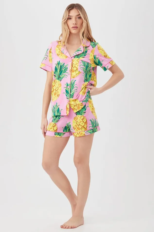 SHOP Trina Turk WOMEN039S SLEEPWEAR PINEAPPLES WOMEN039S SHORT SLEEVE SHORTY JERSEY PJ SET