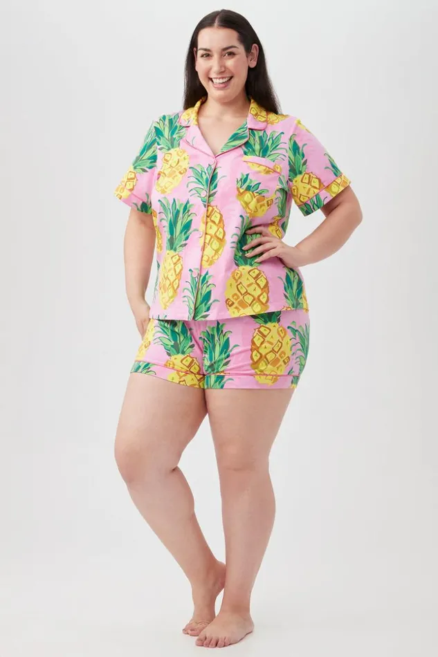 SHOP Trina Turk WOMEN039S SLEEPWEAR PINEAPPLES WOMEN039S SHORT SLEEVE SHORTY JERSEY PJ SET