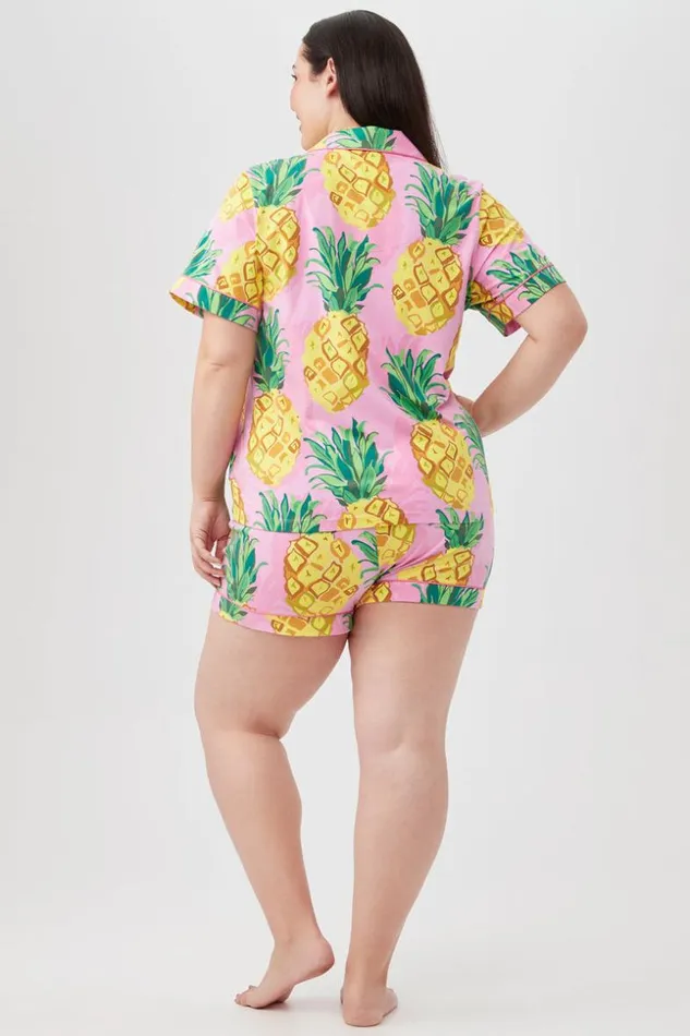 SHOP Trina Turk WOMEN039S SLEEPWEAR PINEAPPLES WOMEN039S SHORT SLEEVE SHORTY JERSEY PJ SET