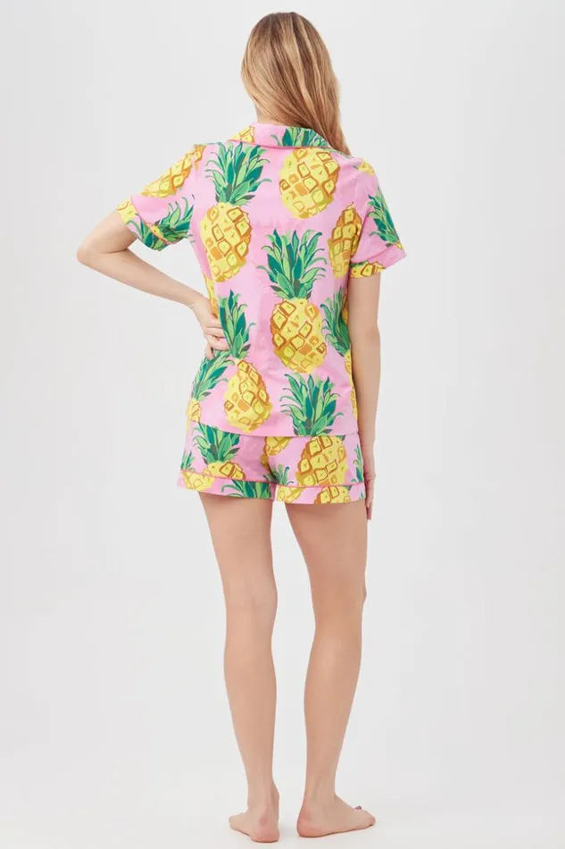 SHOP Trina Turk WOMEN039S SLEEPWEAR PINEAPPLES WOMEN039S SHORT SLEEVE SHORTY JERSEY PJ SET
