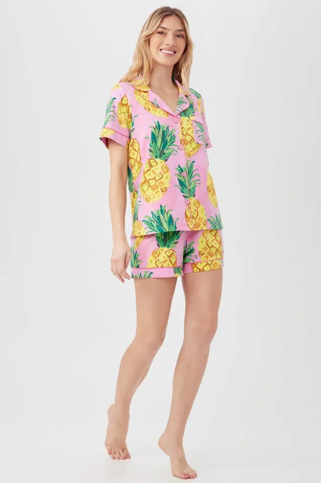SHOP Trina Turk WOMEN039S SLEEPWEAR PINEAPPLES WOMEN039S SHORT SLEEVE SHORTY JERSEY PJ SET