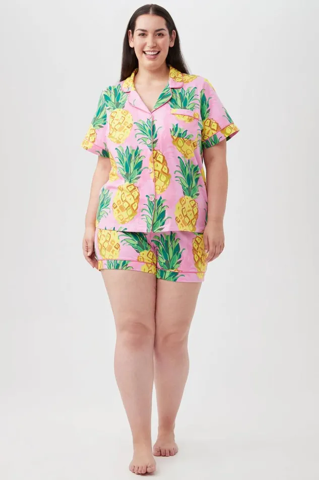 SHOP Trina Turk WOMEN039S SLEEPWEAR PINEAPPLES WOMEN039S SHORT SLEEVE SHORTY JERSEY PJ SET