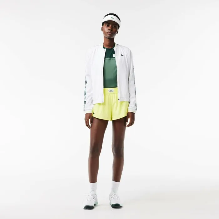 Shorts and Skirts Women Lacoste Women039s Recycled Fabric Lined Tennis Shorts Flashy Yellow White Flashy Yellow Pi4