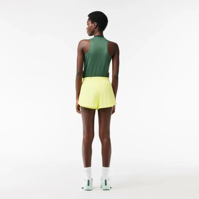 Shorts and Skirts Women Lacoste Women039s Recycled Fabric Lined Tennis Shorts Flashy Yellow White Flashy Yellow Pi4