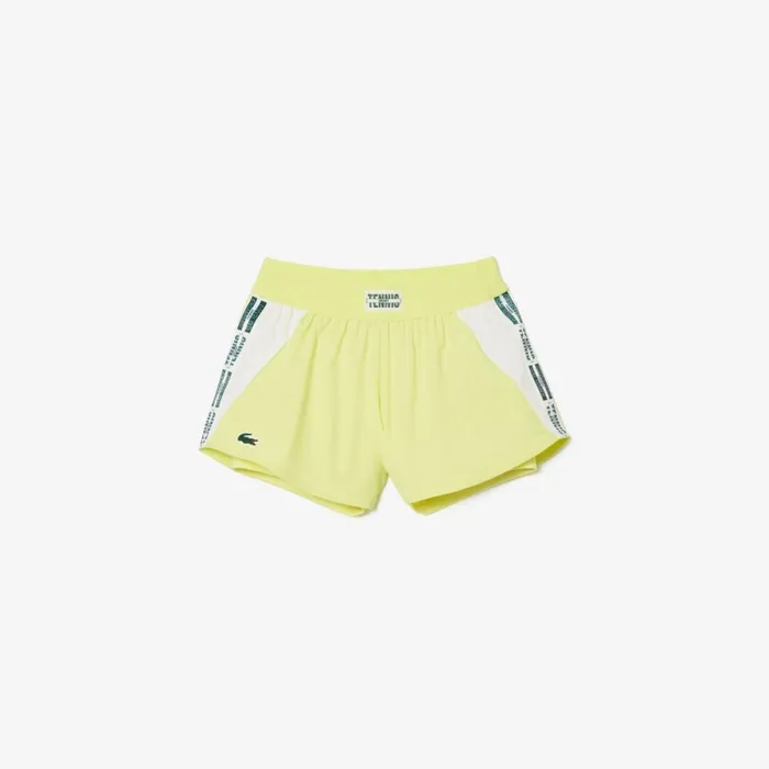 Shorts and Skirts Women Lacoste Women039s Recycled Fabric Lined Tennis Shorts Flashy Yellow White Flashy Yellow Pi4