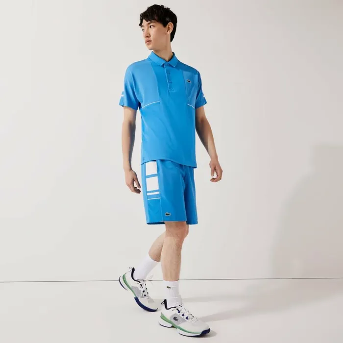 Shorts and Swim Men Lacoste Men039s SPORT Printed Side Bands Shorts Blue White 8px