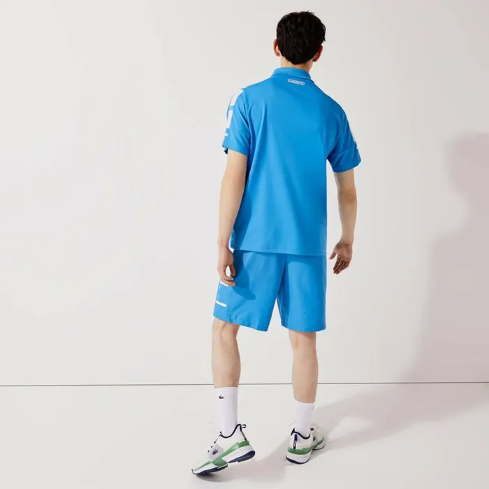 Shorts and Swim Men Lacoste Men039s SPORT Printed Side Bands Shorts Blue White 8px