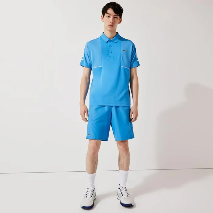 Shorts and Swim Men Lacoste Men039s SPORT Printed Side Bands Shorts Blue White 8px