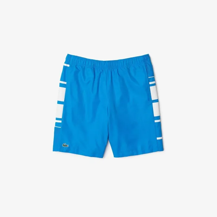 Shorts and Swim Men Lacoste Men039s SPORT Printed Side Bands Shorts Blue White 8px