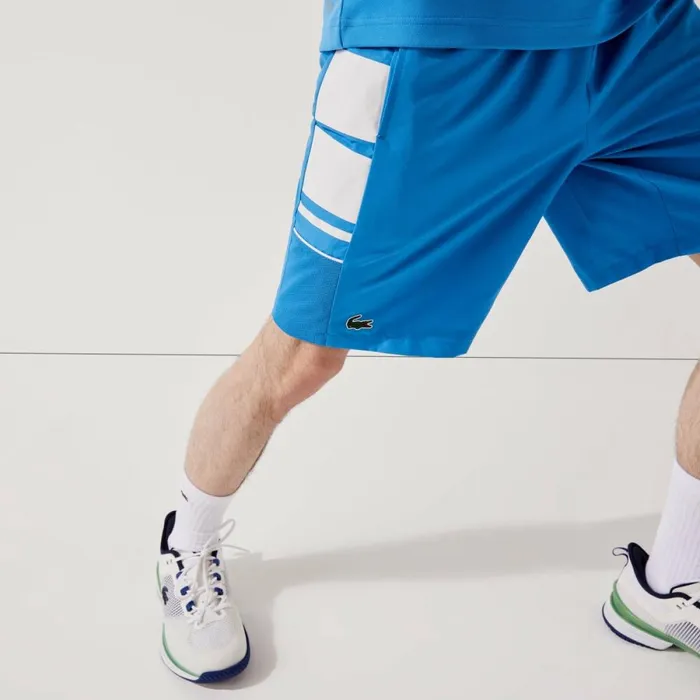Shorts and Swim Men Lacoste Men039s SPORT Printed Side Bands Shorts Blue White 8px