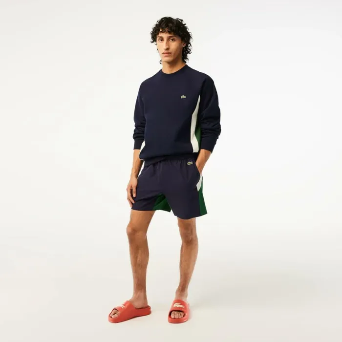 Shorts and Swim Men Lacoste Mens Colorblock Swim Trunks Navy Blue Green White Yun