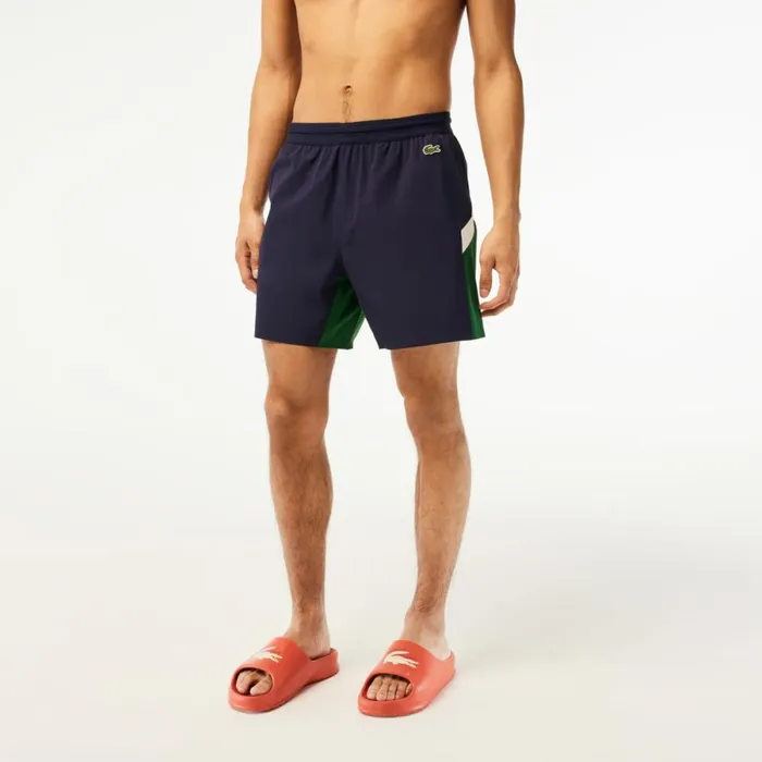 Shorts and Swim Men Lacoste Mens Colorblock Swim Trunks Navy Blue Green White Yun
