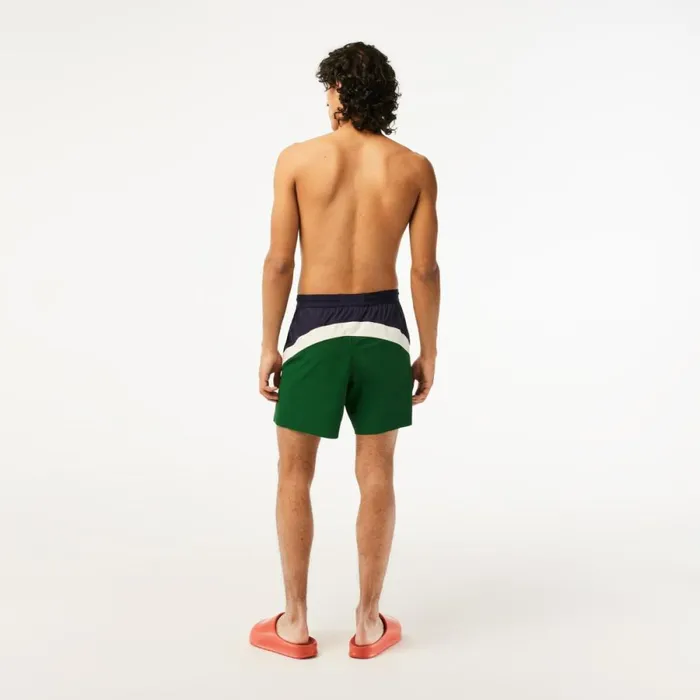 Shorts and Swim Men Lacoste Mens Colorblock Swim Trunks Navy Blue Green White Yun