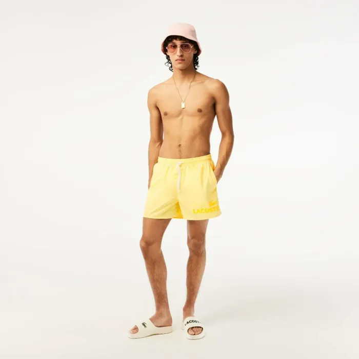 Shorts and Swim Men Lacoste Mens QuickDry Lined Swim Trunks Pastel Yellow 107