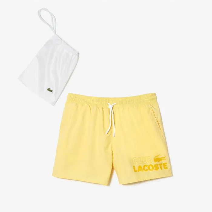 Shorts and Swim Men Lacoste Mens QuickDry Lined Swim Trunks Pastel Yellow 107