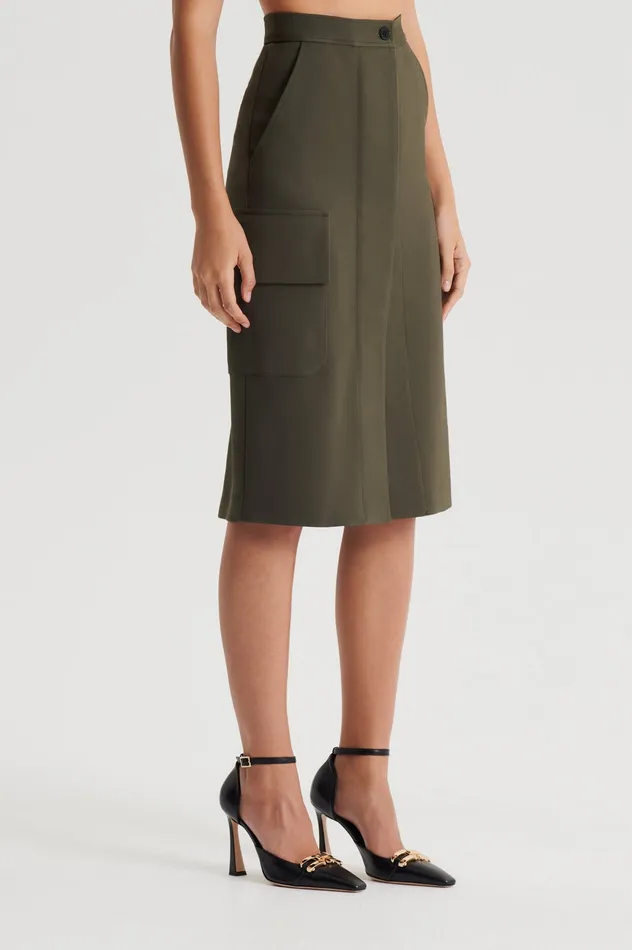 Skirts Scanlan Theodore Women TAILORED PATCH POCKET SKIRT JUNGLE Skirts Scanlan Theodore Women TAILORED PATCH POCKET SKIRT JUNGLE