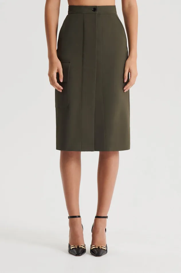 Skirts Scanlan Theodore Women TAILORED PATCH POCKET SKIRT JUNGLE Skirts Scanlan Theodore Women TAILORED PATCH POCKET SKIRT JUNGLE