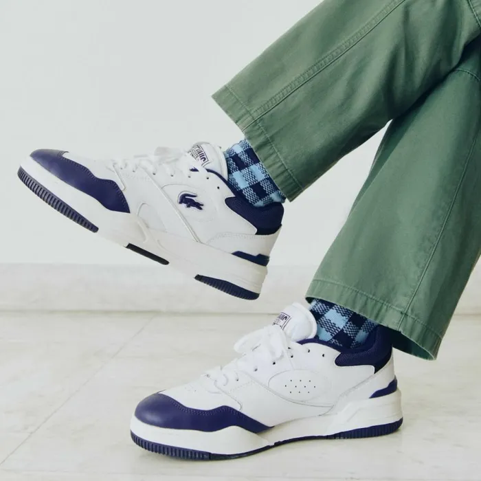 Sneakers Men Lacoste Mens Lineshot Mesh Collar Leather Sneakers White Navy 042