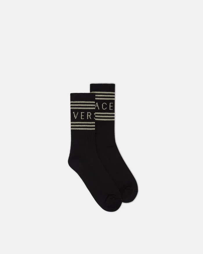 Socks WomenMen Versace 90s Vintage Logo Socks Blackgold