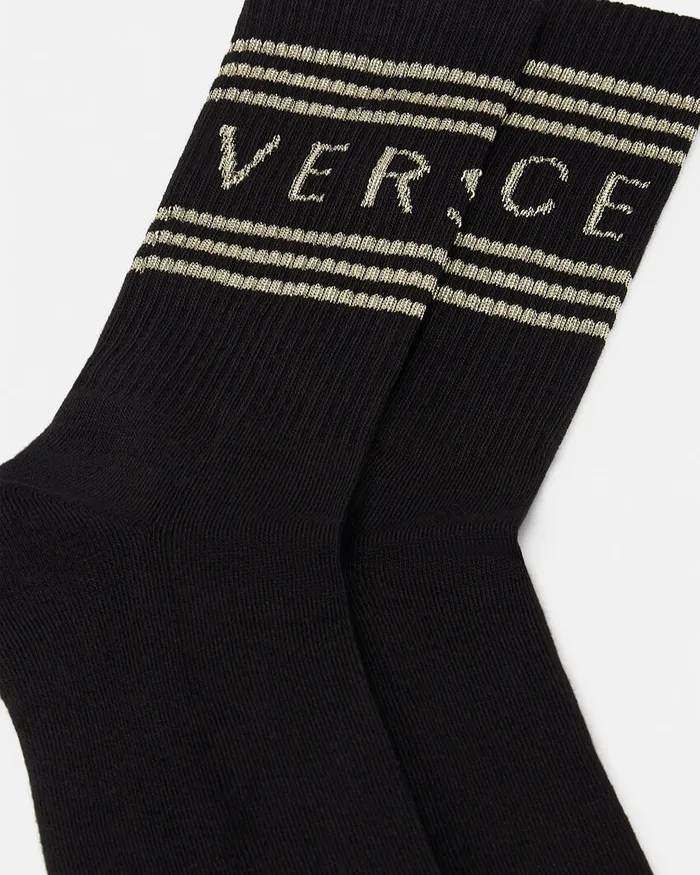 Socks WomenMen Versace 90s Vintage Logo Socks Blackgold
