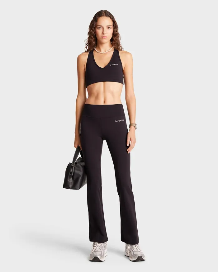 Sporty and Rich Activewear Women Serif Logo Flared Legging 8211 BlackWhite