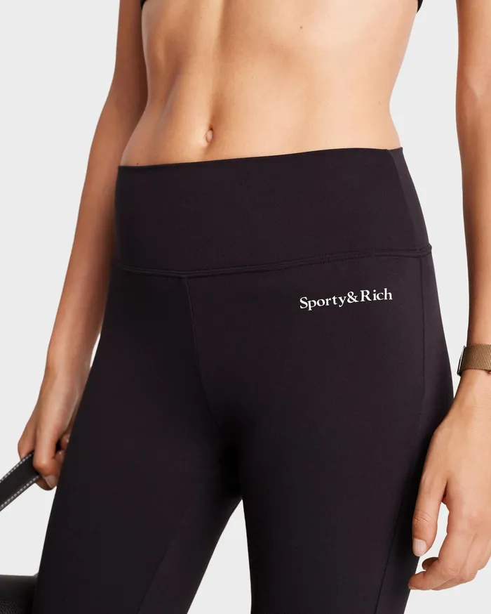 Sporty and Rich Activewear Women Serif Logo Flared Legging 8211 BlackWhite
