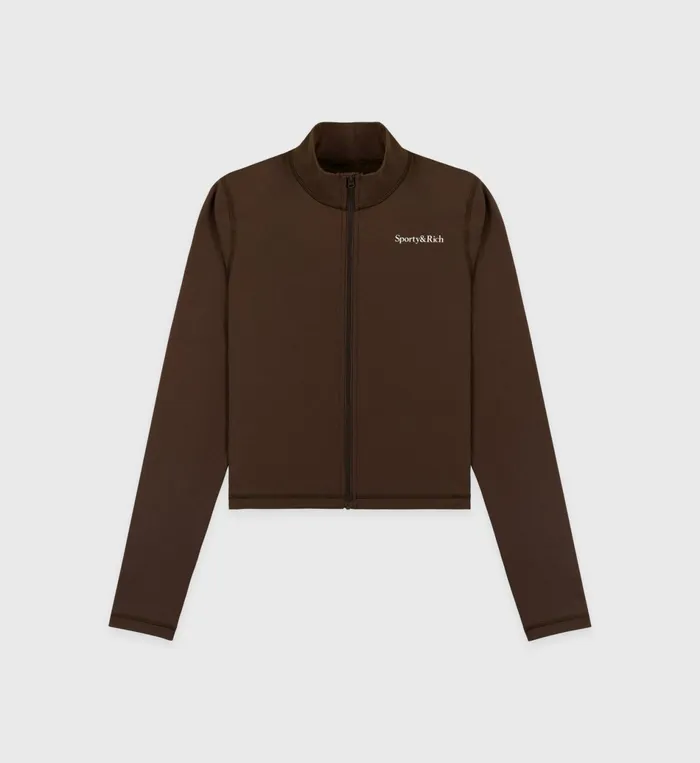 Sporty and Rich Activewear Women Serif Logo Sports Jacket 8211 ChocolateWhite