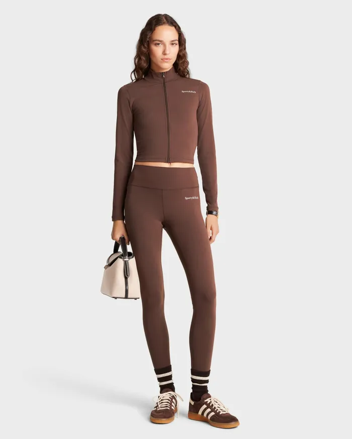 Sporty and Rich Activewear Women Serif Logo Sports Jacket 8211 ChocolateWhite