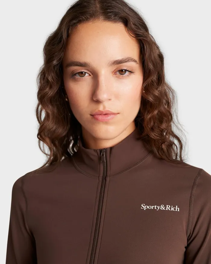 Sporty and Rich Activewear Women Serif Logo Sports Jacket 8211 ChocolateWhite