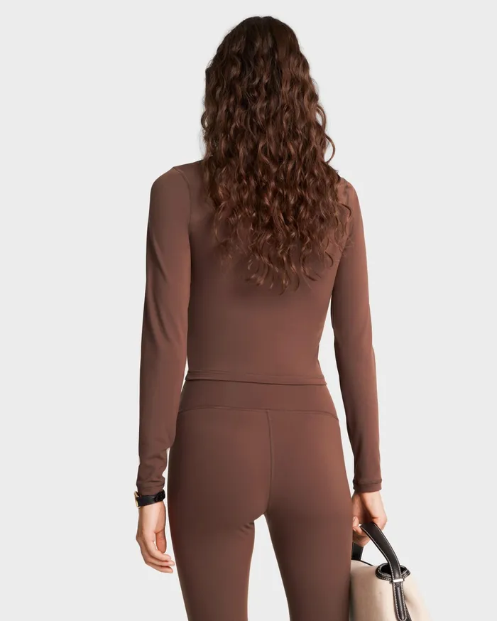 Sporty and Rich Activewear Women Serif Logo Sports Jacket 8211 ChocolateWhite