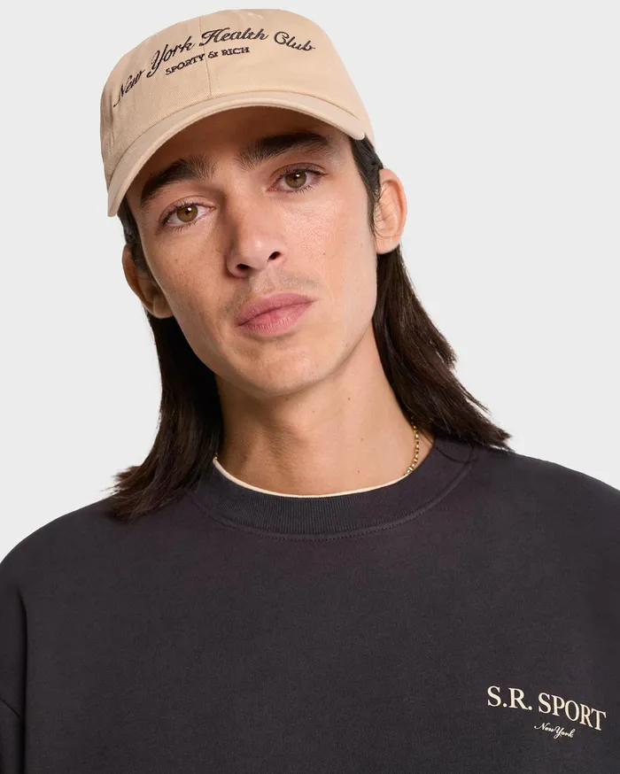 Sporty and Rich Hats Women NY Health Club Hat 8211 British TanFaded Black