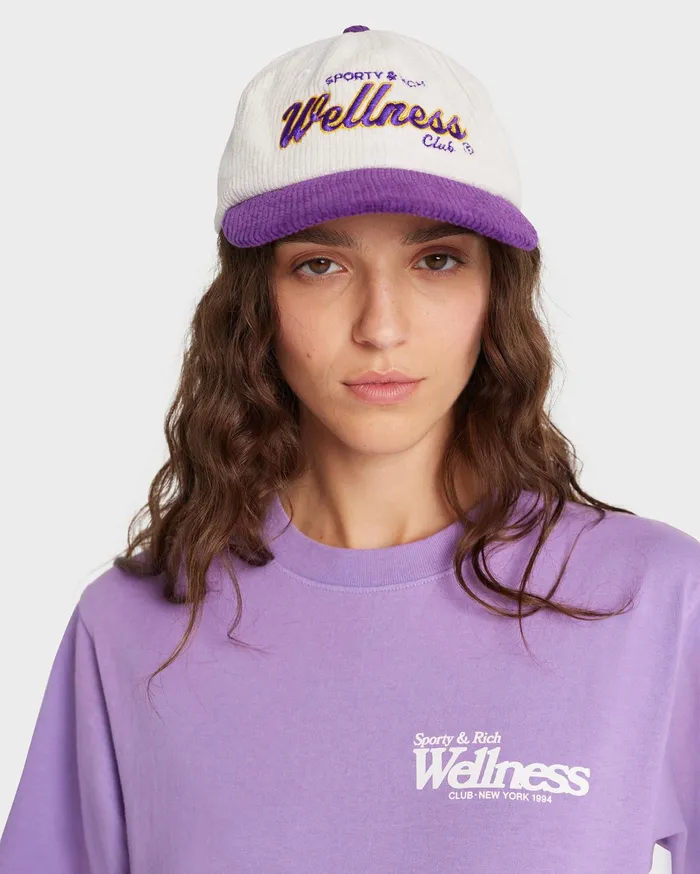 Sporty and Rich Hats Women Wellness Club Corduroy Hat 8211 WhitePurple