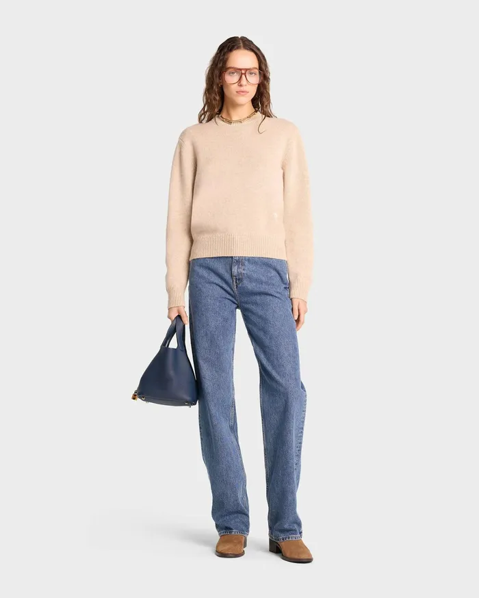 Sporty and Rich Knitwear Women SRC Wool Crewneck 8211 CreamWhite