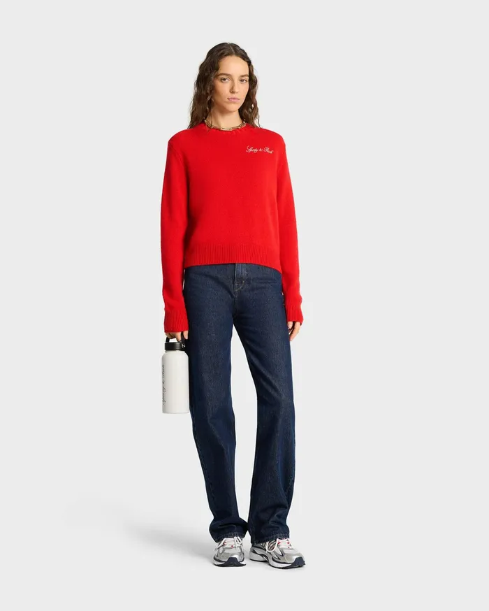 Sporty and Rich Knitwear Women Vendome Script Cashmere Crewneck 8211 RubyWhite
