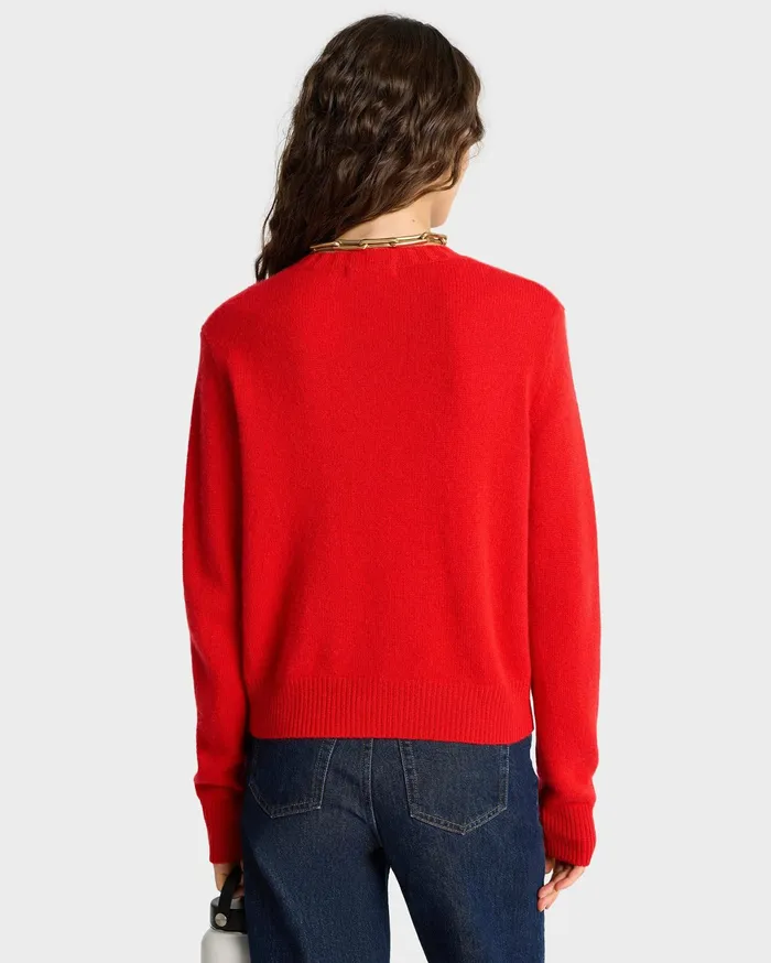 Sporty and Rich Knitwear Women Vendome Script Cashmere Crewneck 8211 RubyWhite